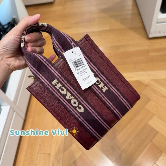 NWT Coach Smith Mini Tote Bag CCF80 pebbled leather Gold Dark wine - Picture 3 of 8